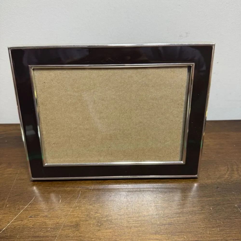 Silver Chrome Brown Metal Enamel Photo Frame 5x7 Rectangle Modern Polished